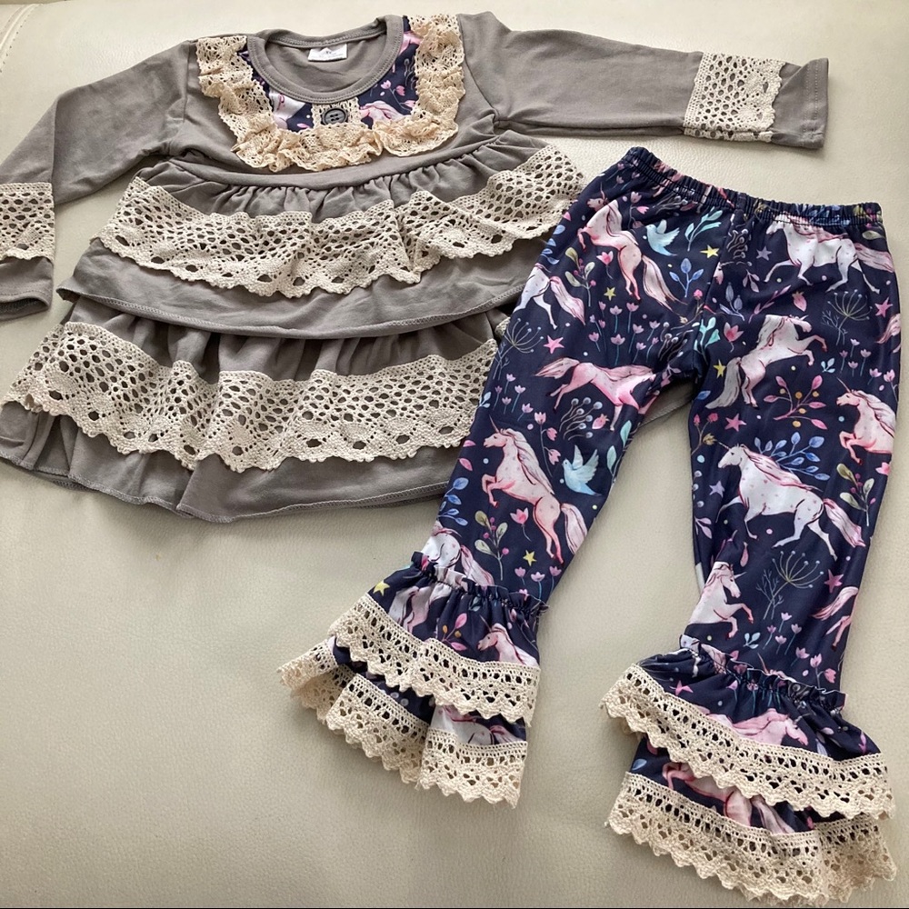 Boutique Embroidered Lace Unicorn 🦄 Pants Set - Picture 7 of 8